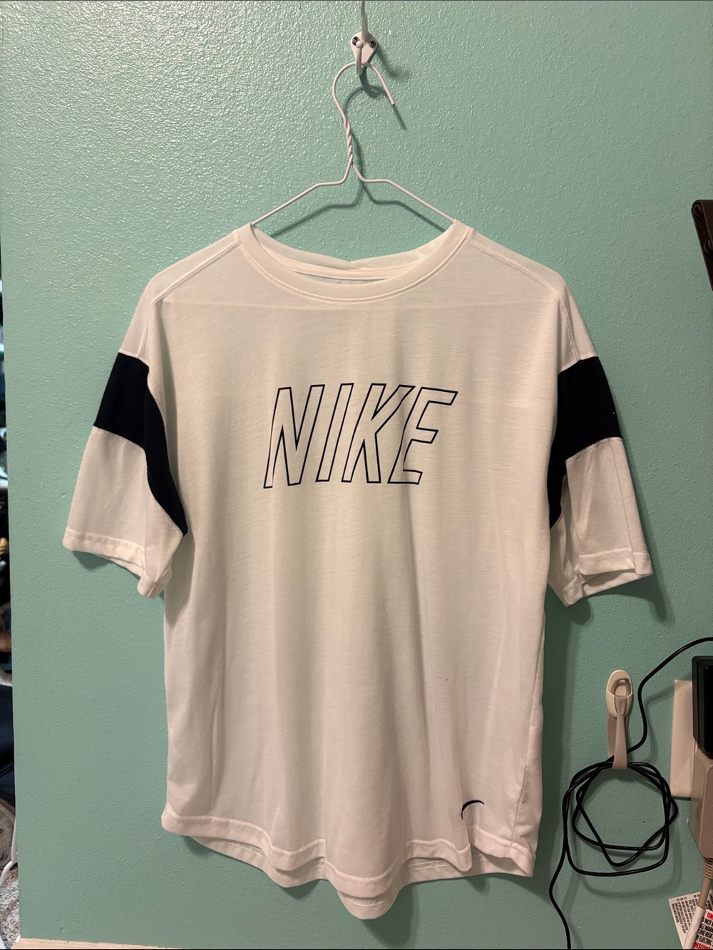 Nike White Short Sleeve Tee with Black Sleeve Panels